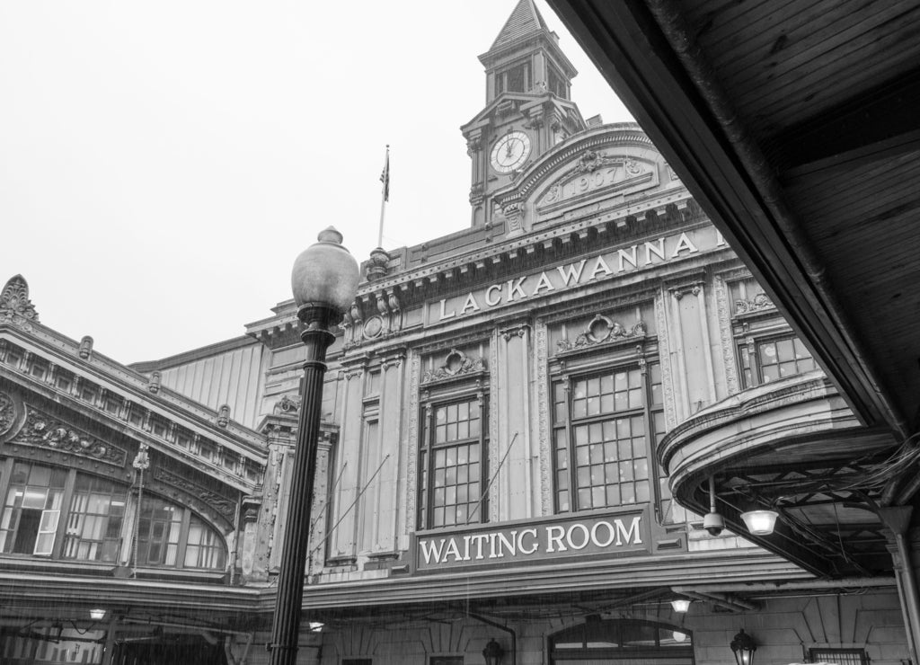 Hoboken Rail and Ferry Terminal, New Jersey in black white