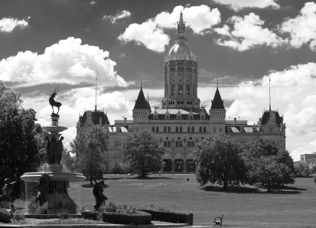 Hartford Connecticut Capitol Noon in black white