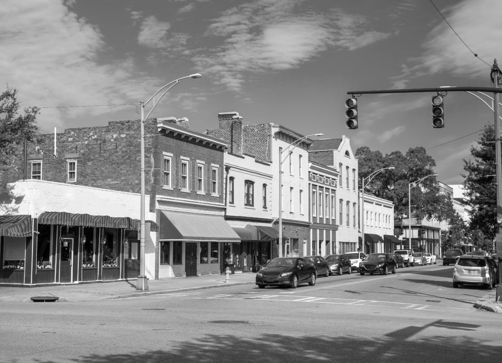 Downtown Savannah Georgia USA in black white