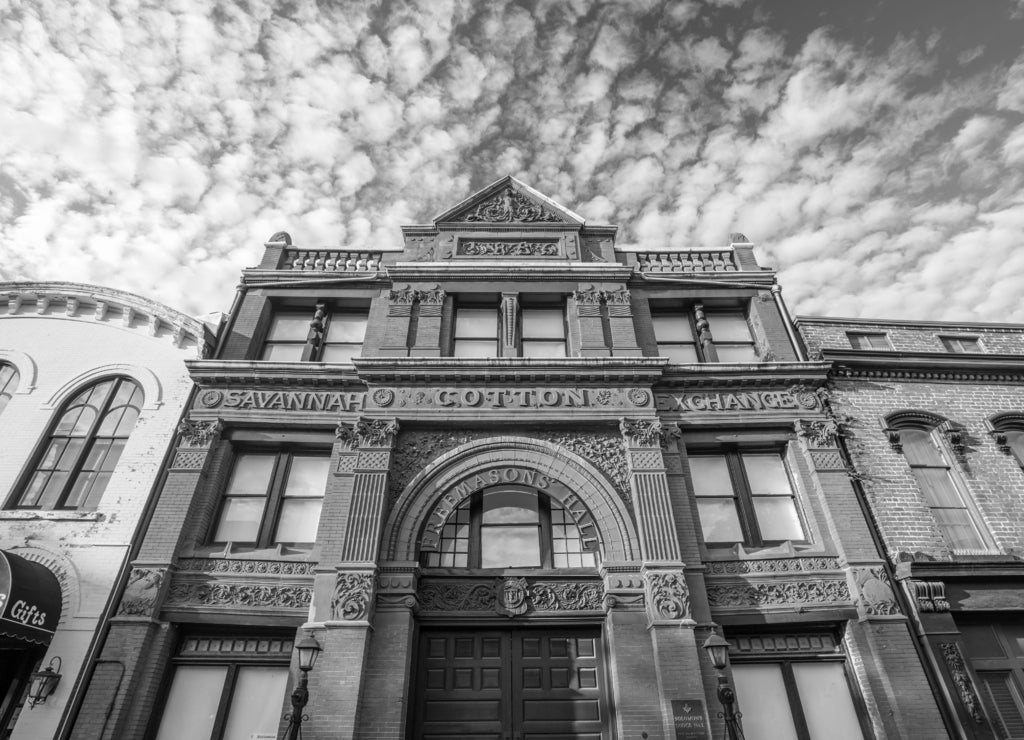 Downtown Savannah Georgia USA in black white