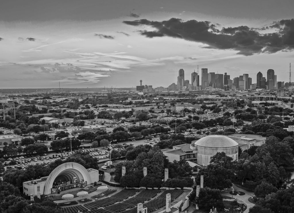 Dallas Skyline Sunset, Texas in black white