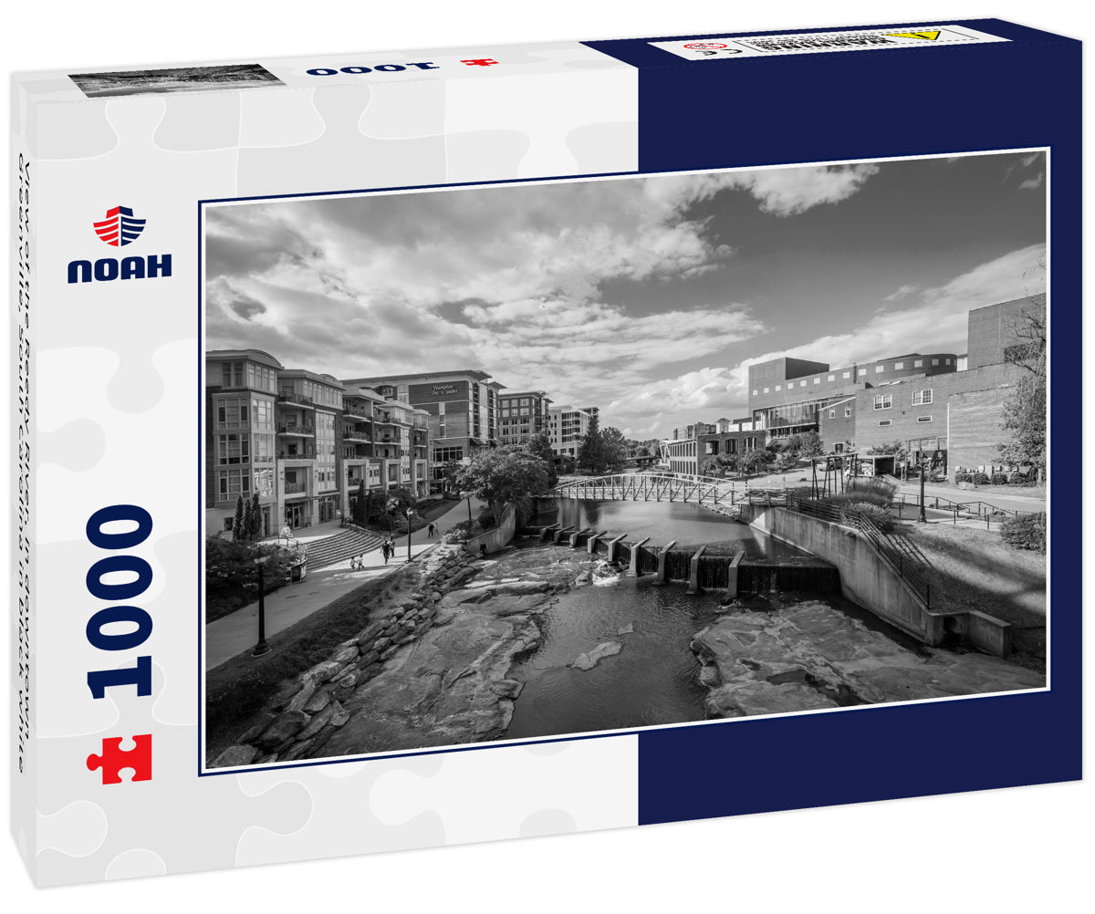 View of the Reedy River, in downtown Greenville, South Carolina in black white