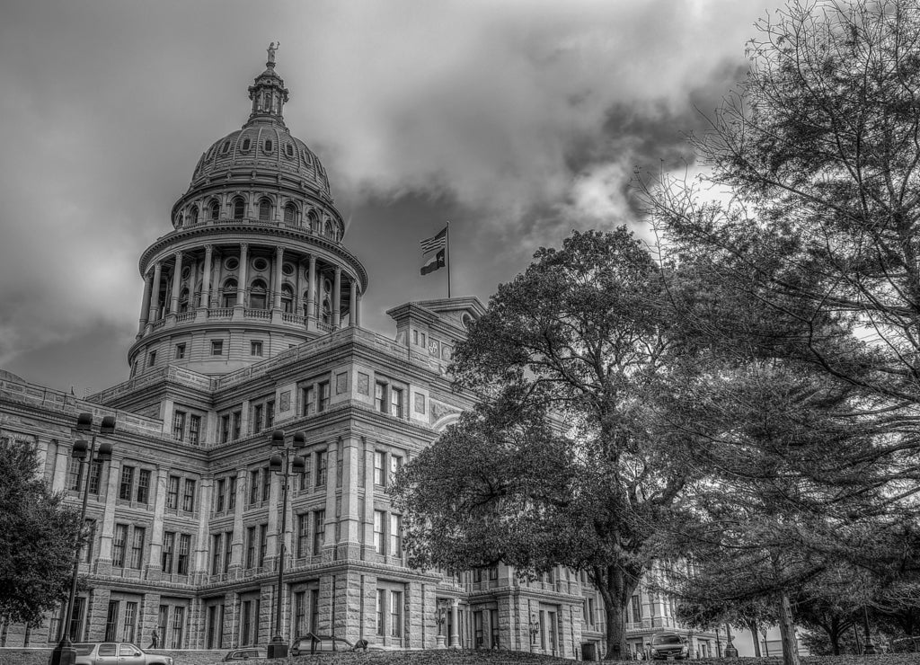 Texas State Capitol Building in Austin in black white
