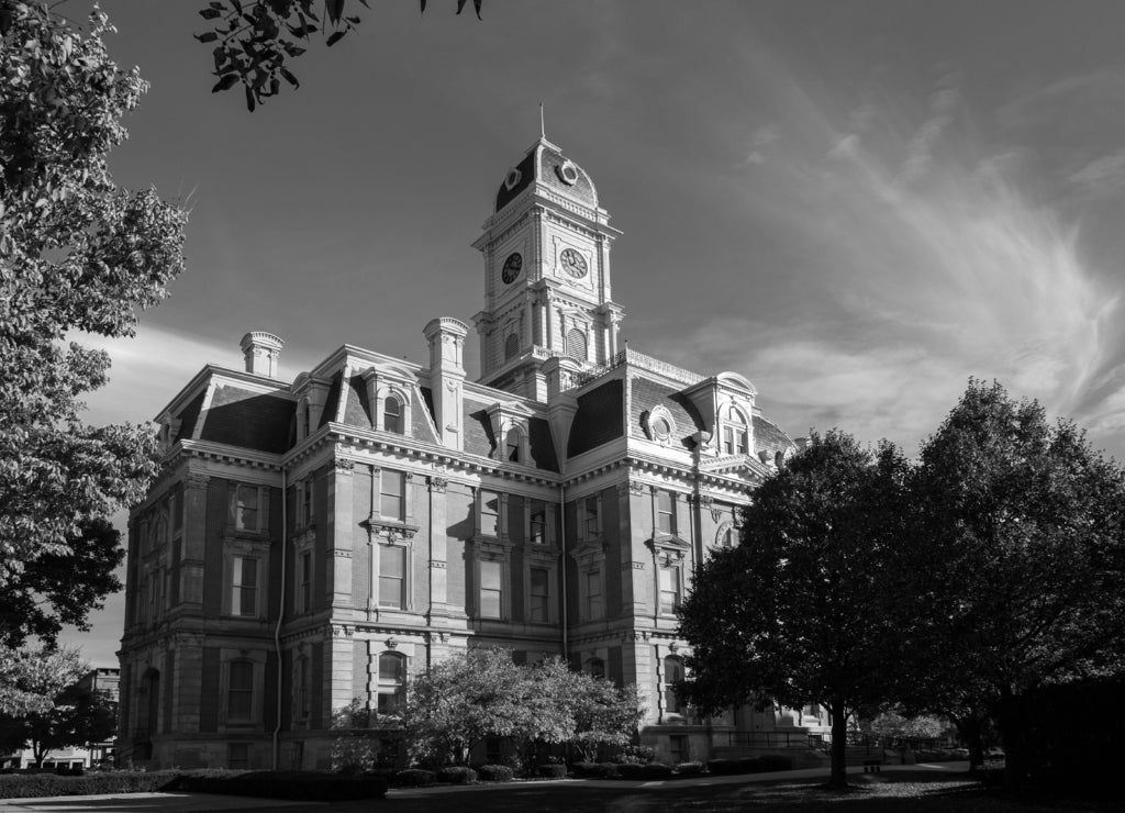 Noblesville Indiana Courthouse in black white