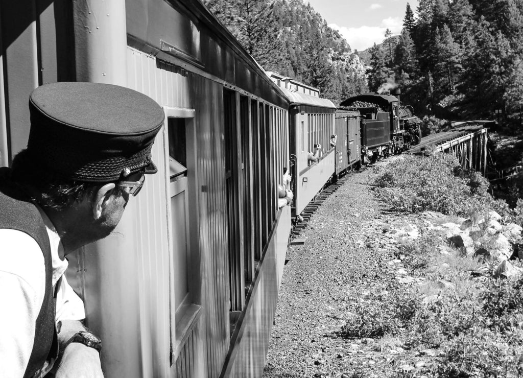 Vintage steam train / Durango (Colorado - USA) in black white