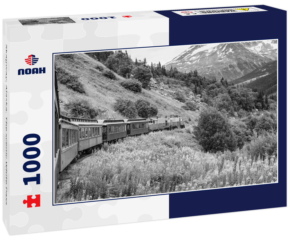 Skagway, Alaska. The scenic White Pass & Yukon Route Railroad. in black white