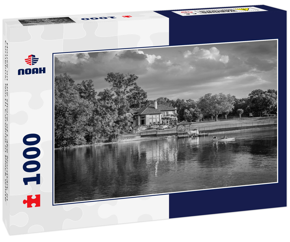 House on the shore of Lake Norman, in Cornelius, North Carolina in black white