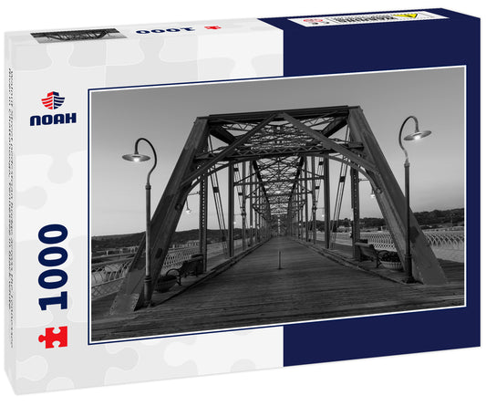 Walnut Street pedestrian bridge across the Tennessee River in Chattanooga, Tennessee in black white