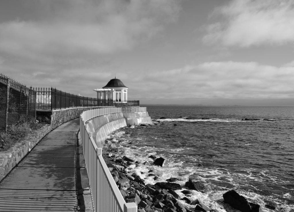 Cliff Walk in Newport, Rhode Island in black white