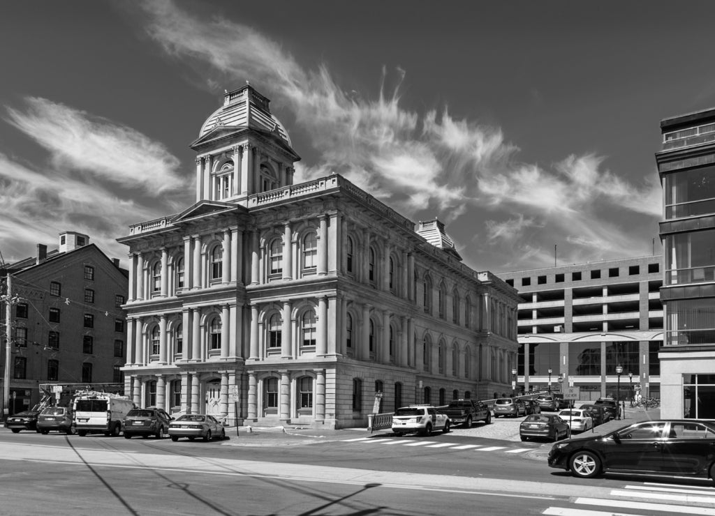 United States Customs House, Portland, Maine in black white