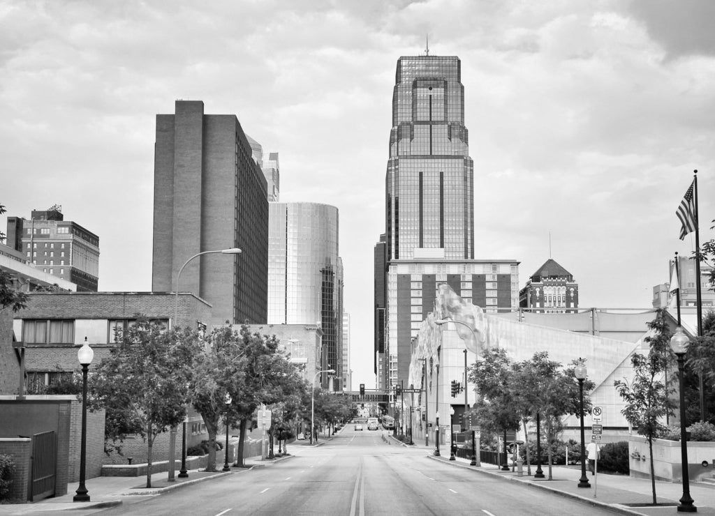 Kansas City, Missouri in black white