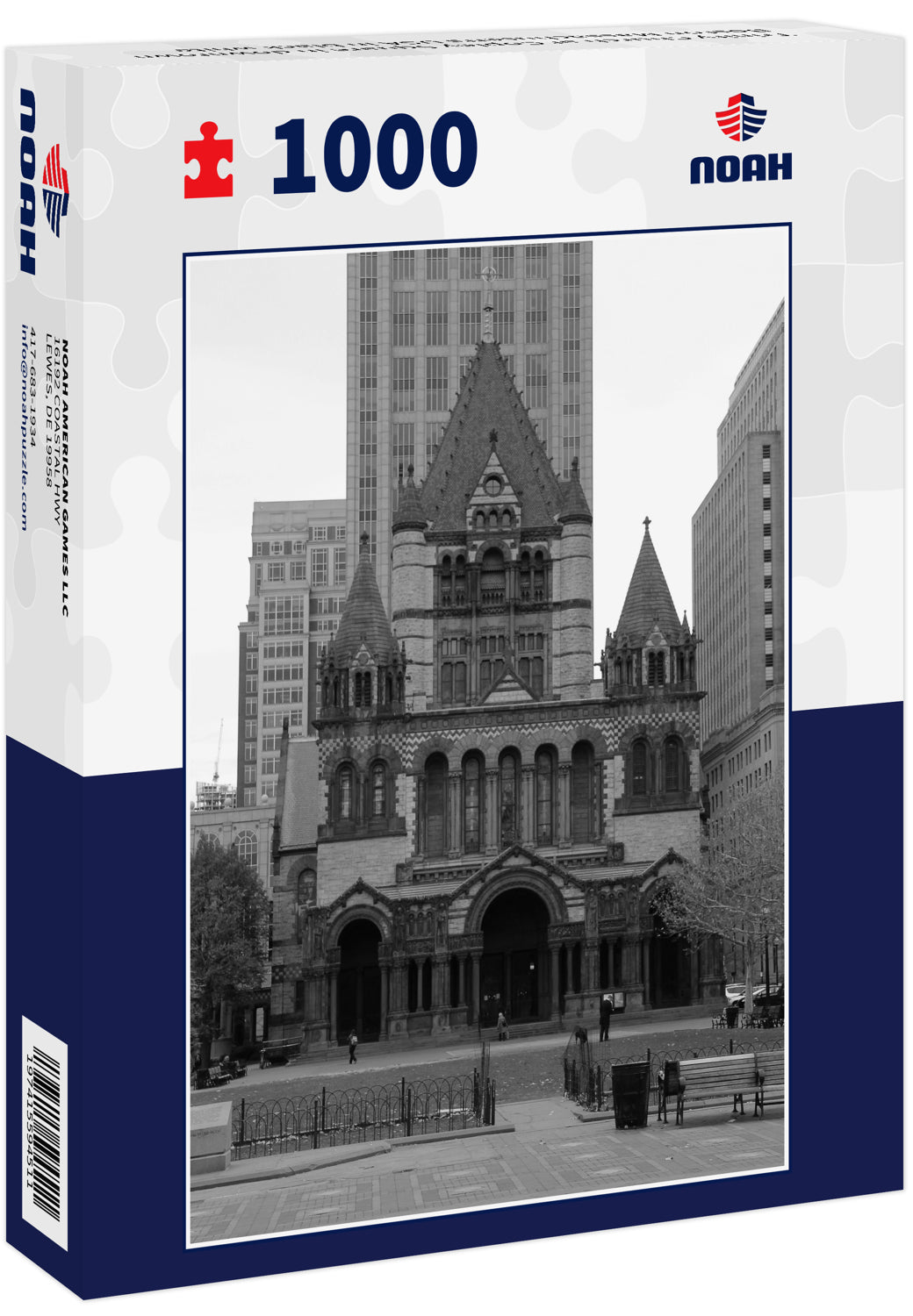 Trinity Church at Copley Square in downtown Boston Massachusetts USA in black white