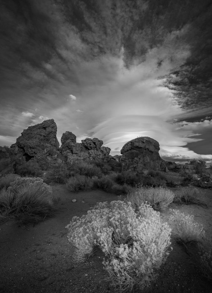 Pyramid Lake Nevada Tufas at Sunset in black white