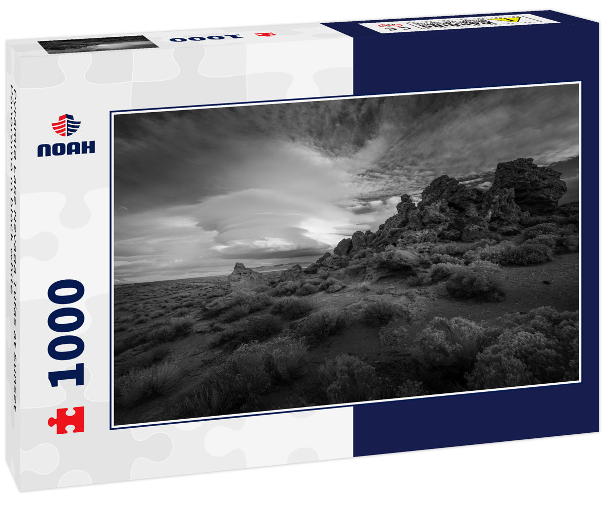 Pyramid Lake Nevada Tufas at Sunset Panorama in black white