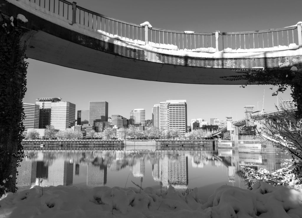 Portland View from the East Side, Oregon in black white