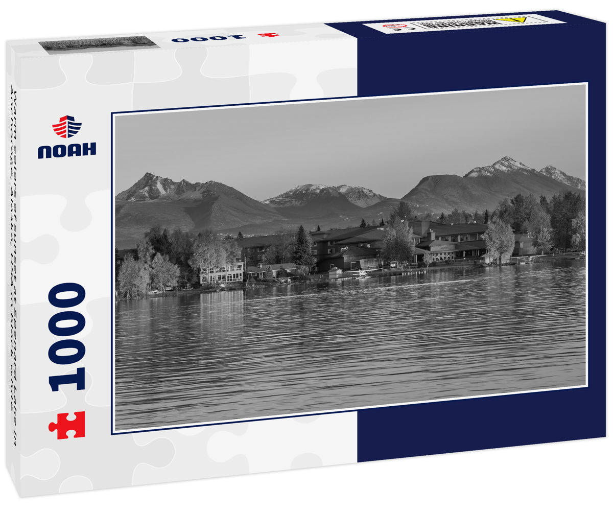 Warm colors of sunset at Spenard Lake in Anchorage, Alaska, USA in black white