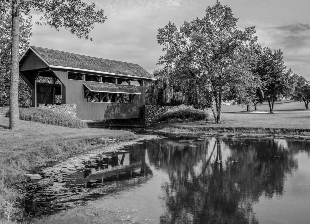 Indiana Covered Bridge 1 in black white