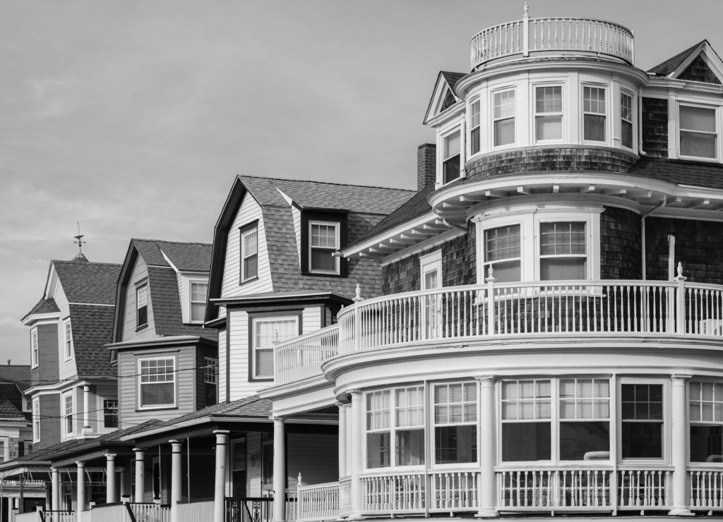 Houses in Cape May, New Jersey in black white