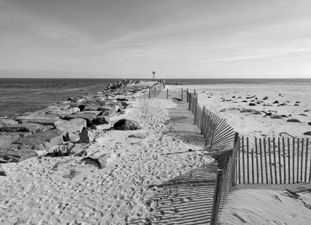 Point Pleasant Beach and Manasquan Inlet, New Jersey in black white