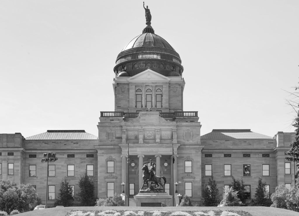 State capitol complex in Helena, capital of Montana state in black white