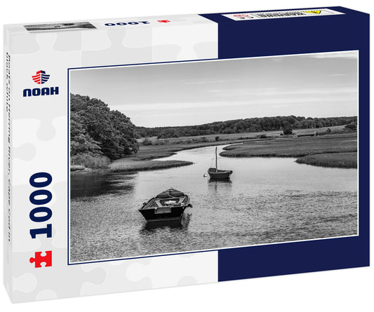 Boats on Herring River, Cape Cod in black white