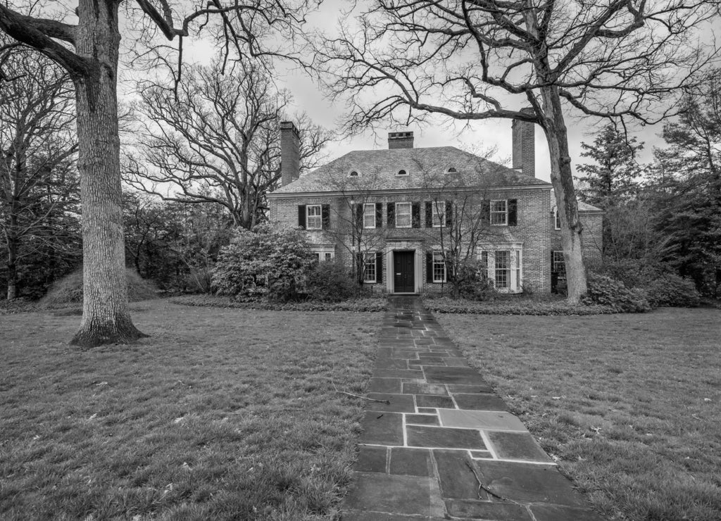 Historic house in Guilford, Baltimore, Maryland in black white