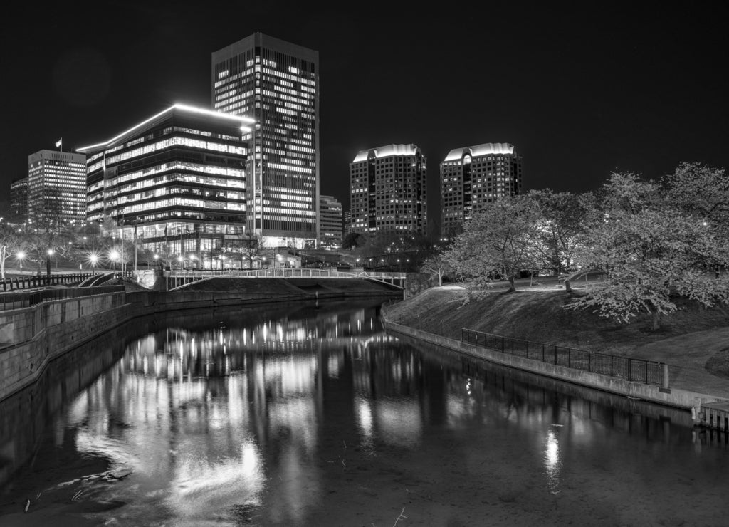 Richmond, Virgina Night Skyline in black white