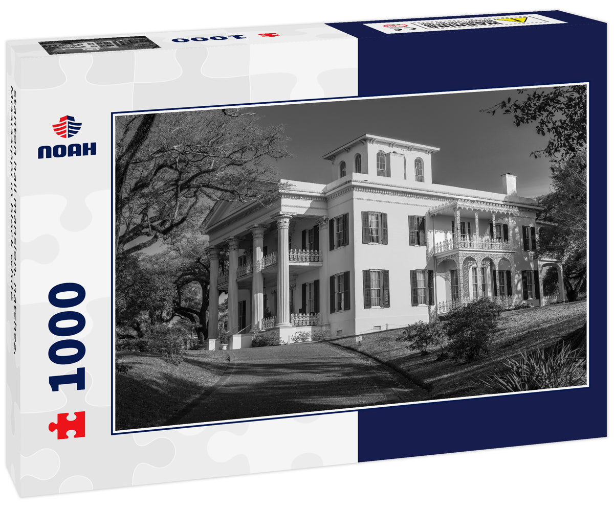 stanton hall mansion, natchez, Mississippi in black white