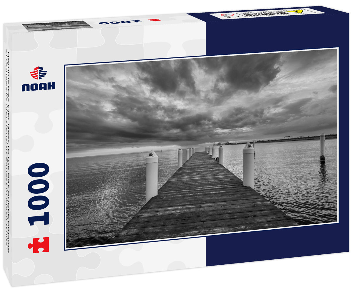 Hemingway Pier Next to the Bay Bridge outside of Annapolis Maryland at Sunset in black white