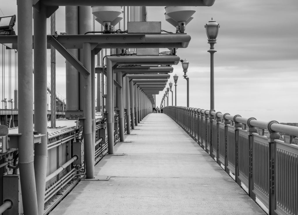 Skyline of downtown philadelphia, pennsylvania from Benjamin Franklin bridge in spring, Pennsylvania in black white