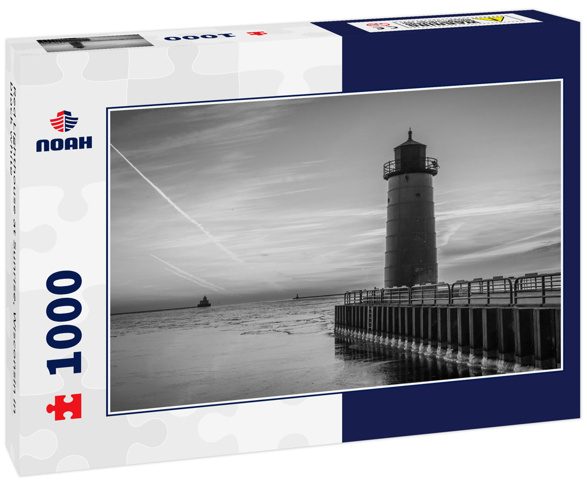 Red Lighthouse at Sunrise, Wisconsin in black white