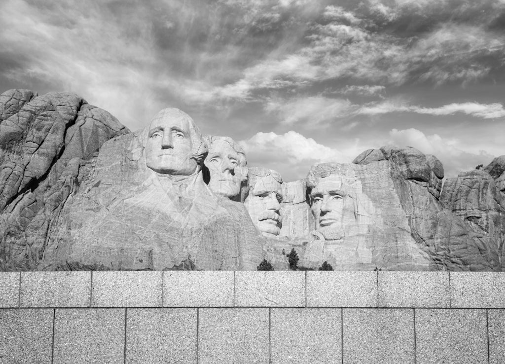 Mount Rushmore National Memorial, South Dakota, USA in black white