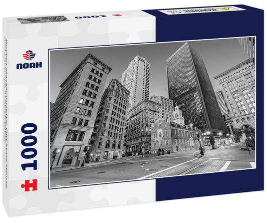 Boston Massachusetts, Old State House and cityscape in black white