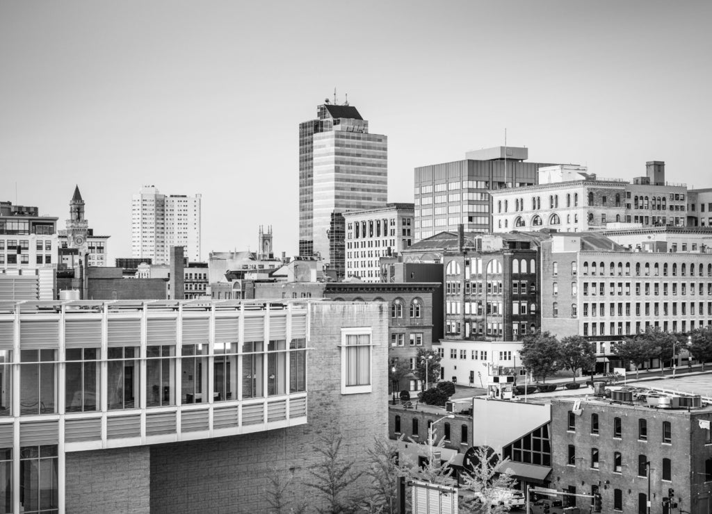 Worcester skyline, Massachusetts, USA in black white