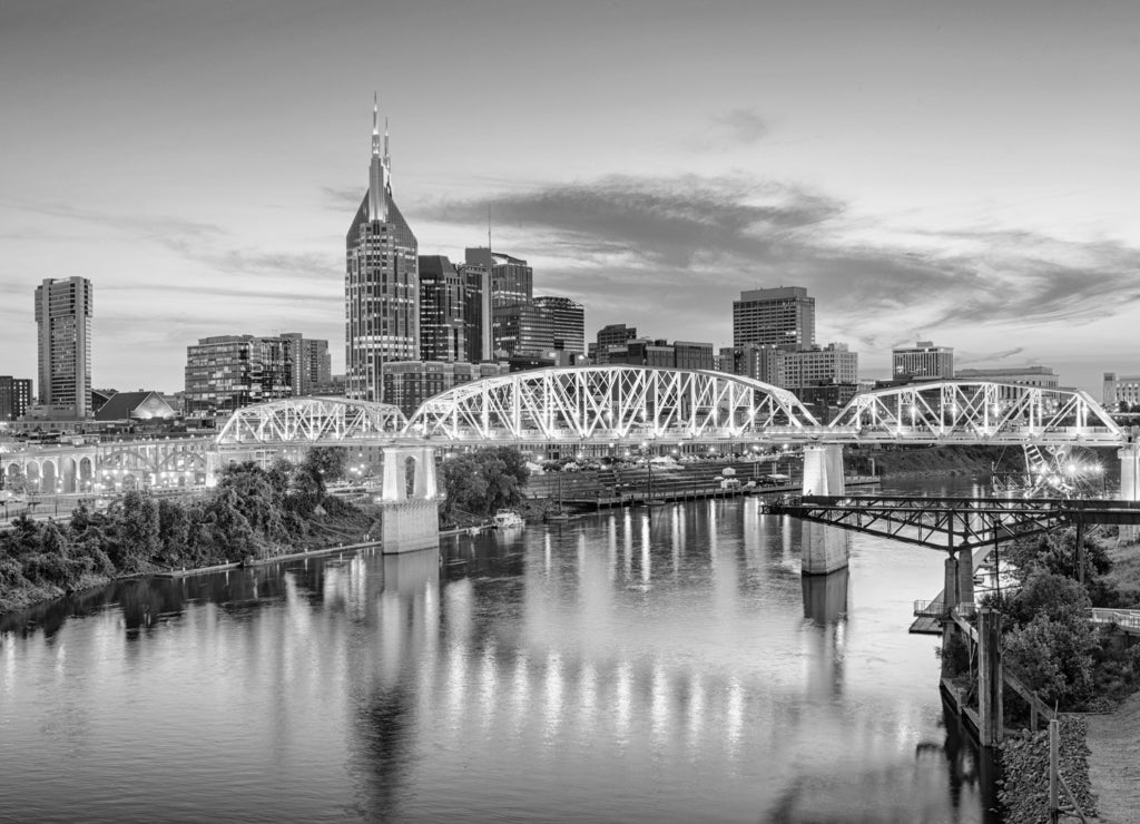 Nashville, Tennessee, USA in black white