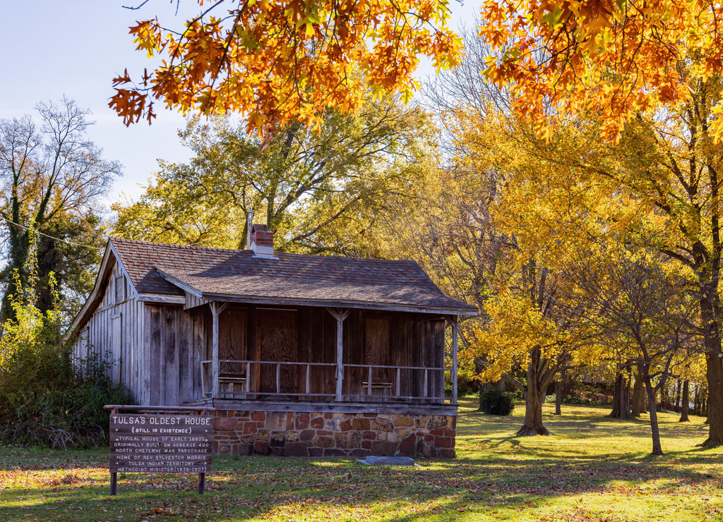 Beautiful fall color with the Tulsa's Oldest house Oklahoma