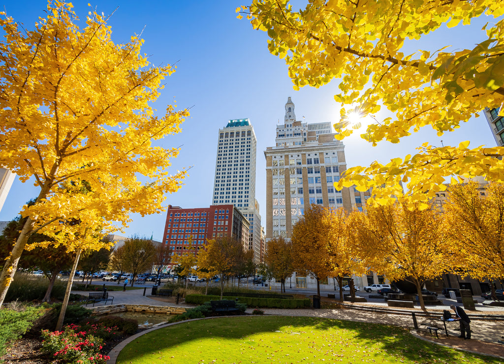 Sunny view of downtown cityscape, Tusla Oklahoma