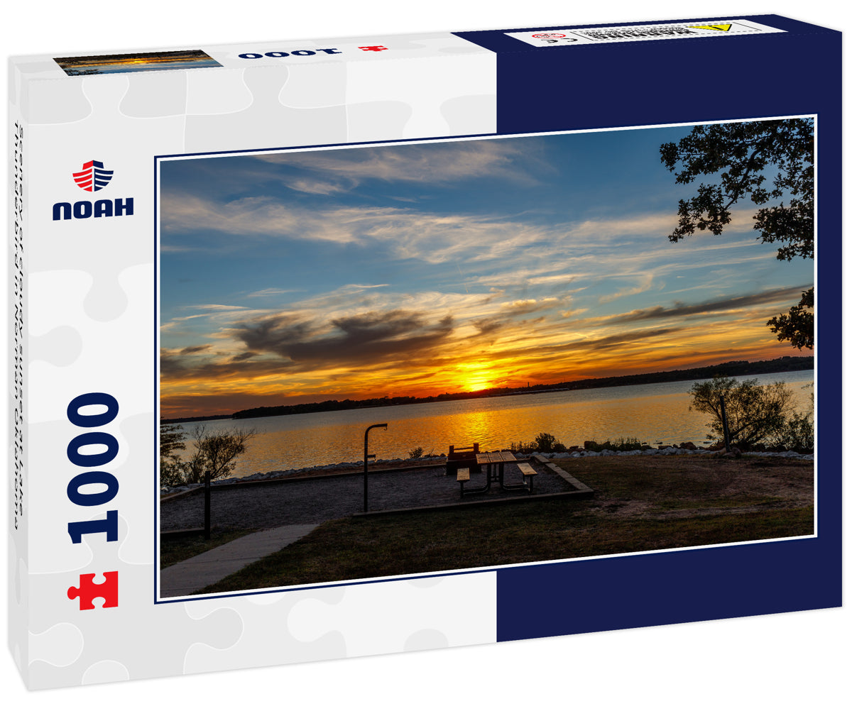 Scenery of cloudy sunset at Lake Thunderbird in Norman Oklahoma