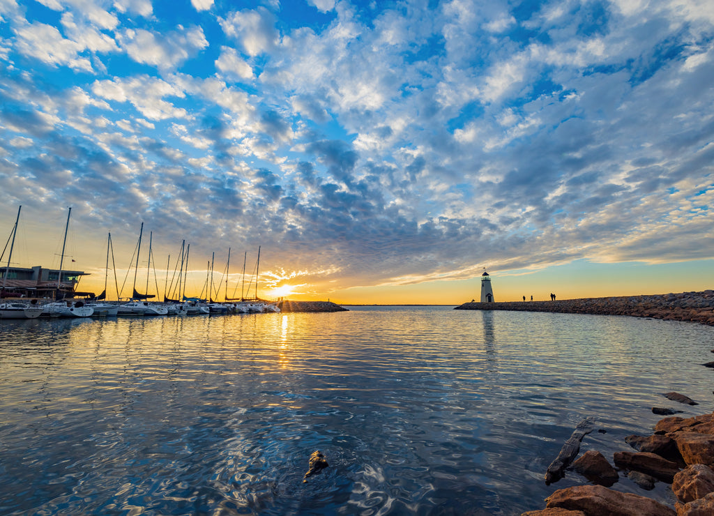 Beautiful sunset, Lake Hefner lighthouse Oklahoma