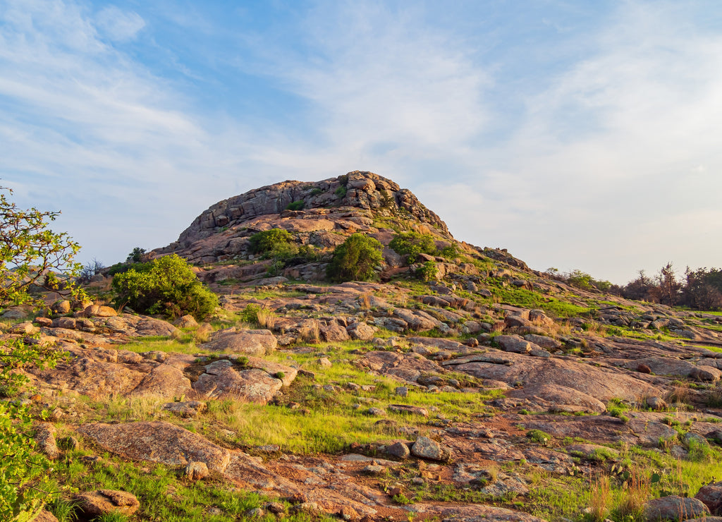 Sunny view of the landscape around Wichita Mountains Wildlife Refuge, Oklahoma