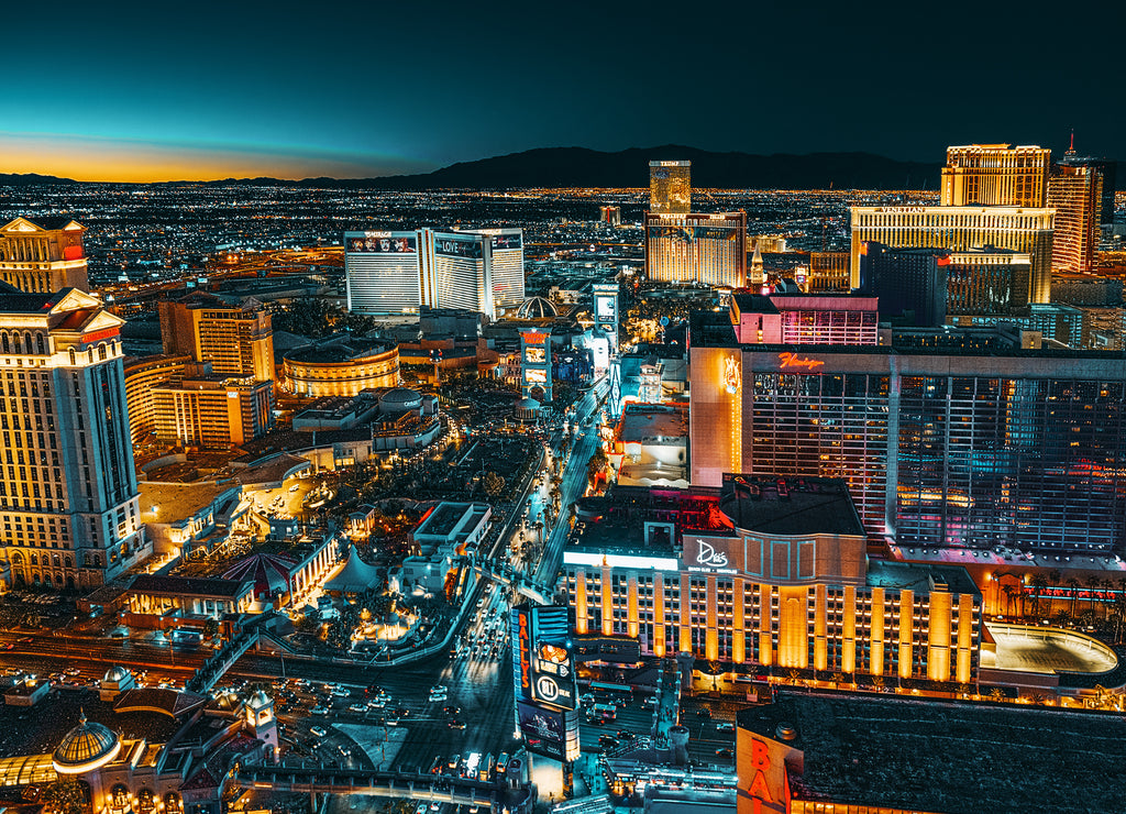 Main street of Las Vegas-is the Strip in evening time, Nevada