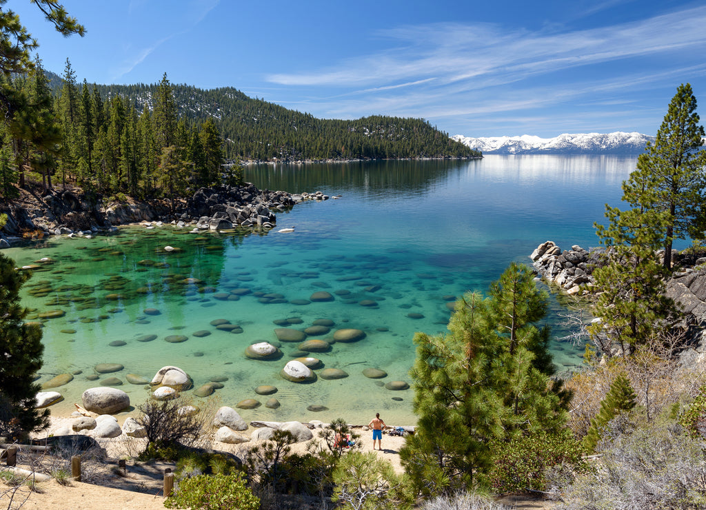 Beautiful panorama on the beach of Secret Cove, Lake Tahoe, Nevada (USA)