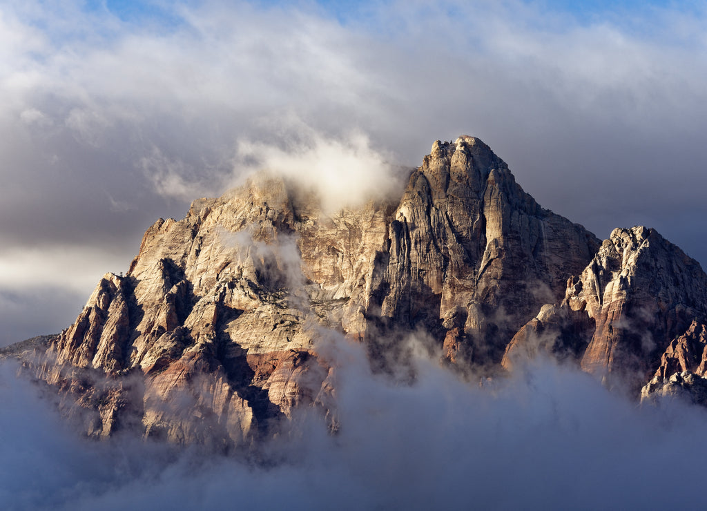 Sunny Mountain Top in the Clouds at Red Rock Canyon, Nevada
