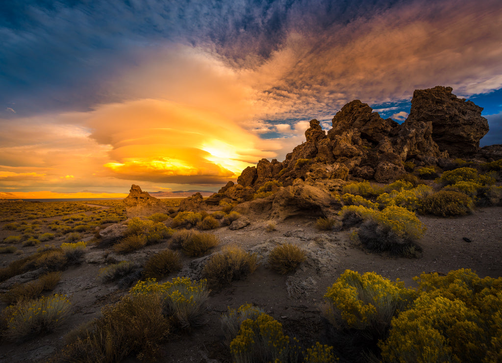Pyramid Lake Nevada Tufas at Sunset Panorama