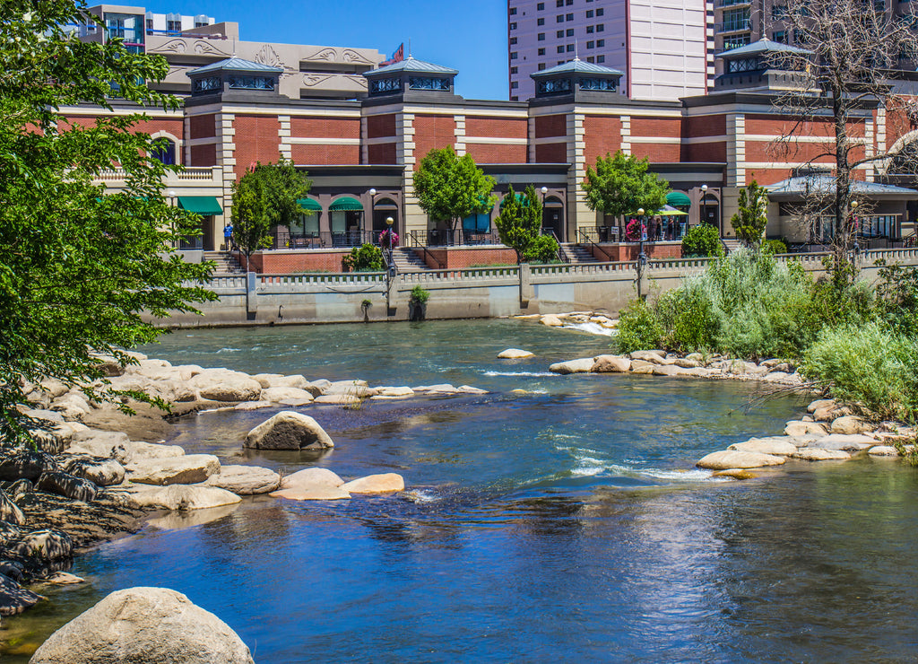 Flowing Truckee River By River Walk In Reno, Nevada