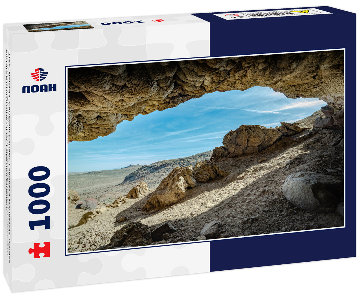 USA, Nevada, Churchill County, Lahontan Mountains, Grimes Point Archelogical Site. A view looking towards Hidden Cave entrance from inside Picnic Cave (Rockshelter).