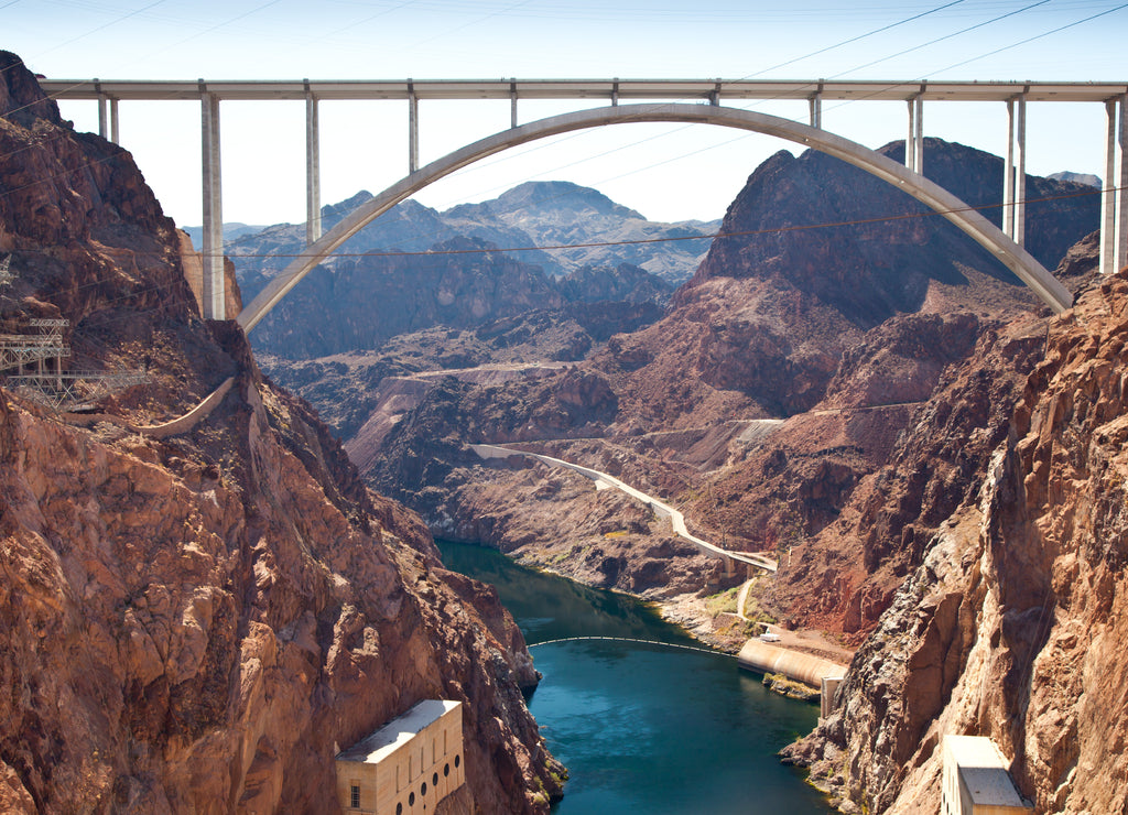 Memorial Bridge Arc over Colorado River nearby Hoover Dam, Nevada