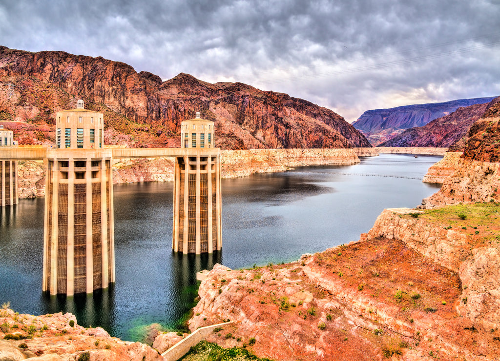 Penstock towers at Hoover Dam on the Colorado River, Nevada
