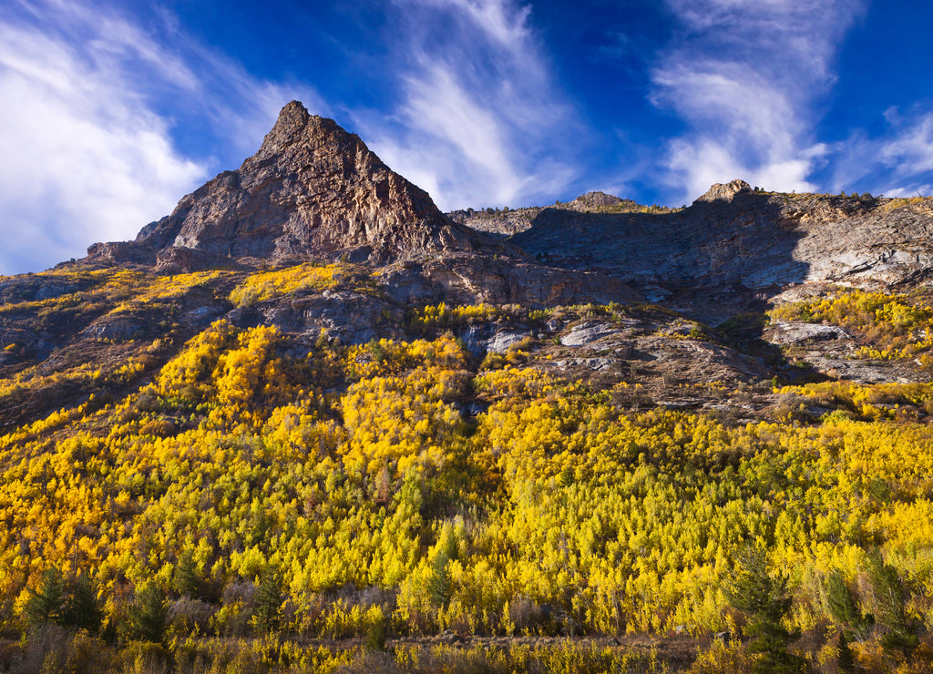 Lamoille Canyon is the largest valley in the Ruby Mountains, located in the central portion of Elko County in the northeastern section of the state of Nevada. Trees are in fall colors