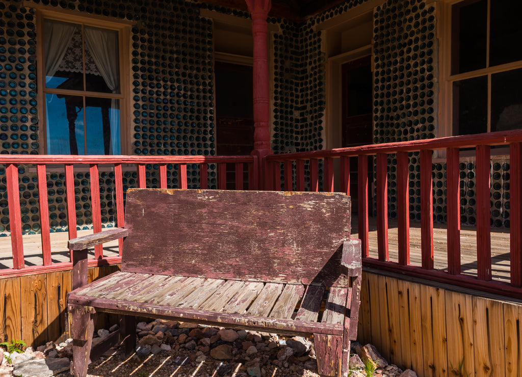 Wall of The Bottle House in Rhyolite Ghost Town, Death Valley National Park, Nevada, USA